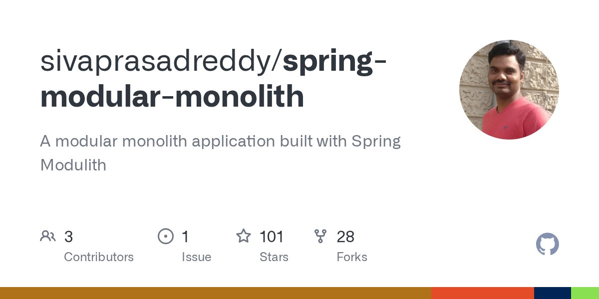 sivalabs's tweet card. A modular monolith application built with Spring Modulith - sivaprasadreddy/spring-modular-monolith