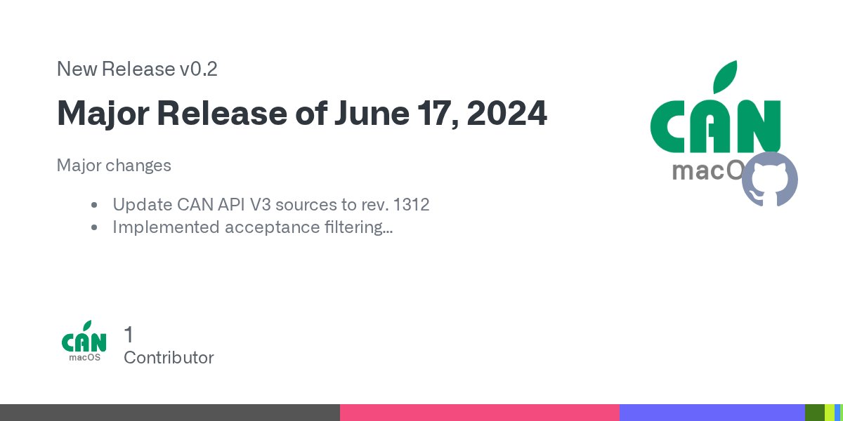 uv_software's tweet card. Major changes Update CAN API V3 sources to rev. 1312 Implemented acceptance filtering Removed upper size limit of string properties Reworked CAN API V3 return values (C vs. C++) Optimized CAN API ...