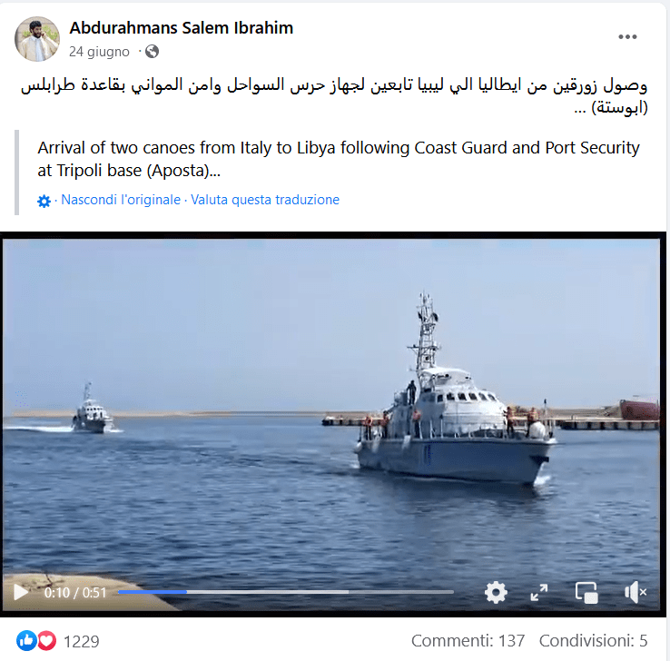 Sarita_Libre's tweet card. Arrivano alle milizie libiche 2 nuove motovedette classe Corrubia: la Murzuq 662 e Houn 664. Il criminale internazionale Bija è al porto di Tripoli durante la consegna delle due costosissime classe...