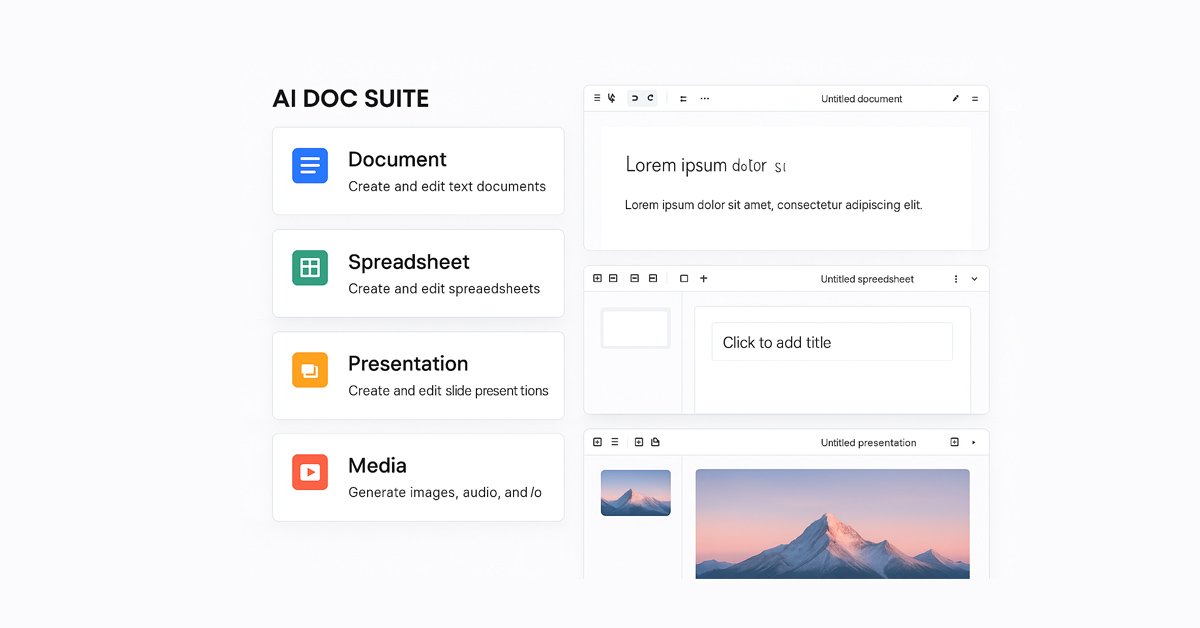 ai_doc_suite's tweet card. AI Doc Suite is a fast, private, login-free AI workspace for Docs, Sheets, Slides, and media — powered by Free Document Maker’s fdmGTP engine.