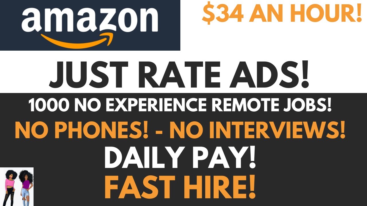 two_hustle's tweet card. AMAZON Hiring! $34 An Hour Just Rate Ads Non Phone Beginner Friendly...