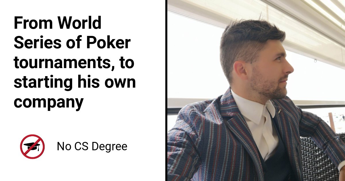petecodes's tweet card. Today's interview is with Tommaso, a former poker player who learned to code and became a software engineer.
