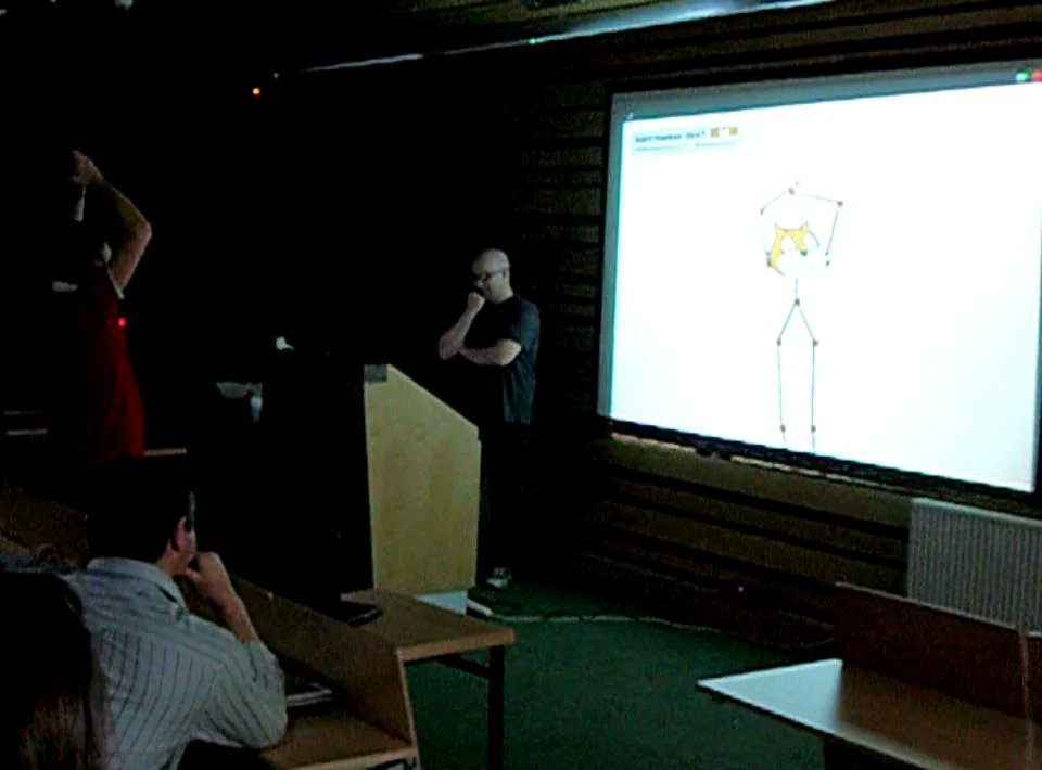 CoderDojoAthlon's tweet card. Coder Dojo Athlone Mentor Boris 'kinecting' with Scratch