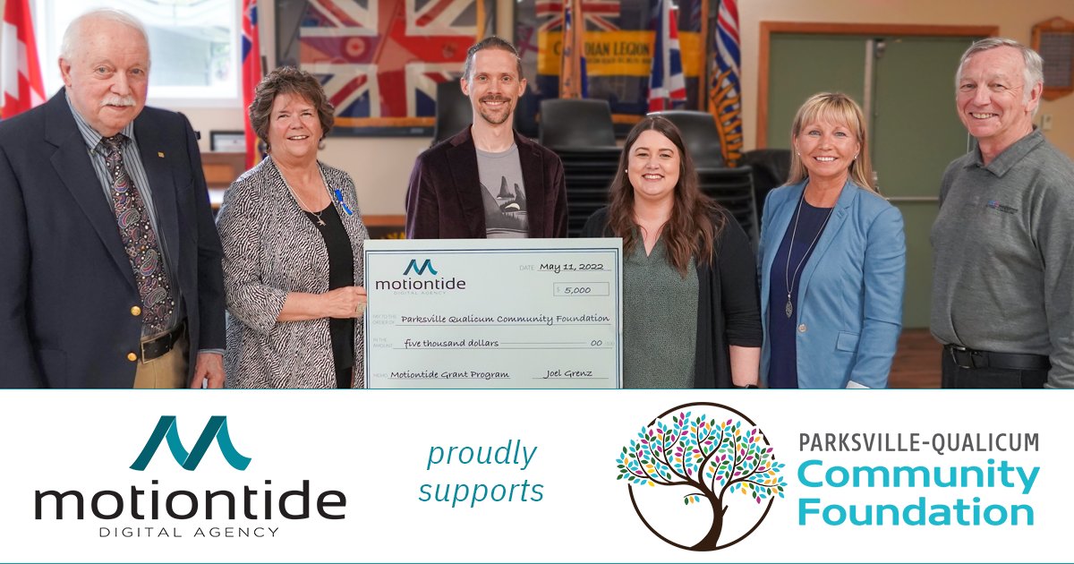 motiontide's tweet card. Motiontide presented the PQCF board with a grant award as part of our program supporting local non-profit organizations.