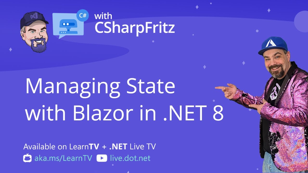 prod42net's tweet card. Learn C# with CSharpFritz: Managing State with Blazor in .NET 8