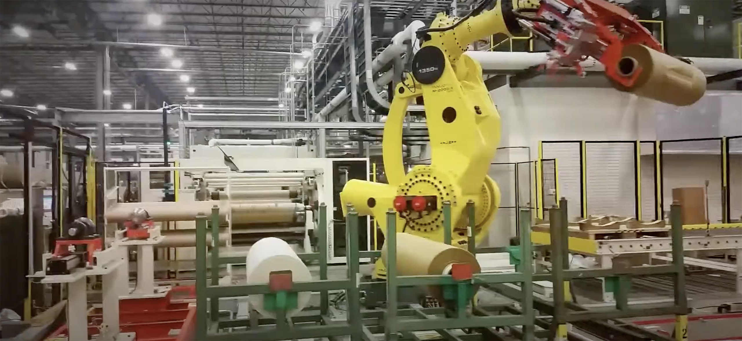 MotionControls's tweet card. Automate roll handling and labeling with robotic systems. Custom solutions for increased efficiency, minimized roll damage, and improved employee safety.