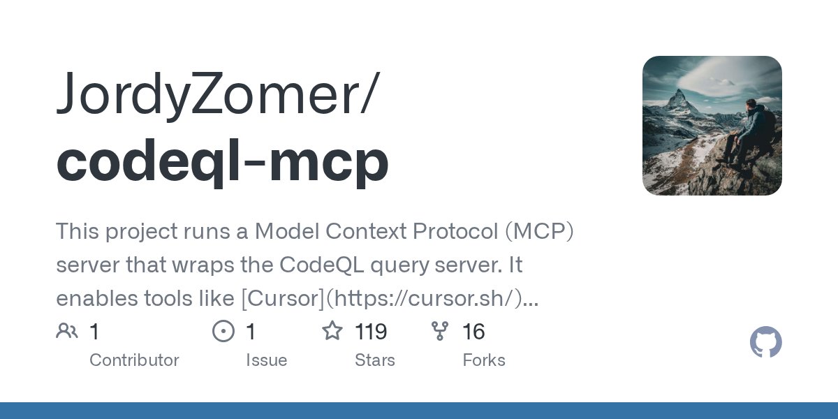 pwningsystems's tweet card. This project runs a Model Context Protocol (MCP) server that wraps the CodeQL query server. It enables tools like [Cursor](https://cursor.sh/) or AI agents to interact with CodeQL through structure...