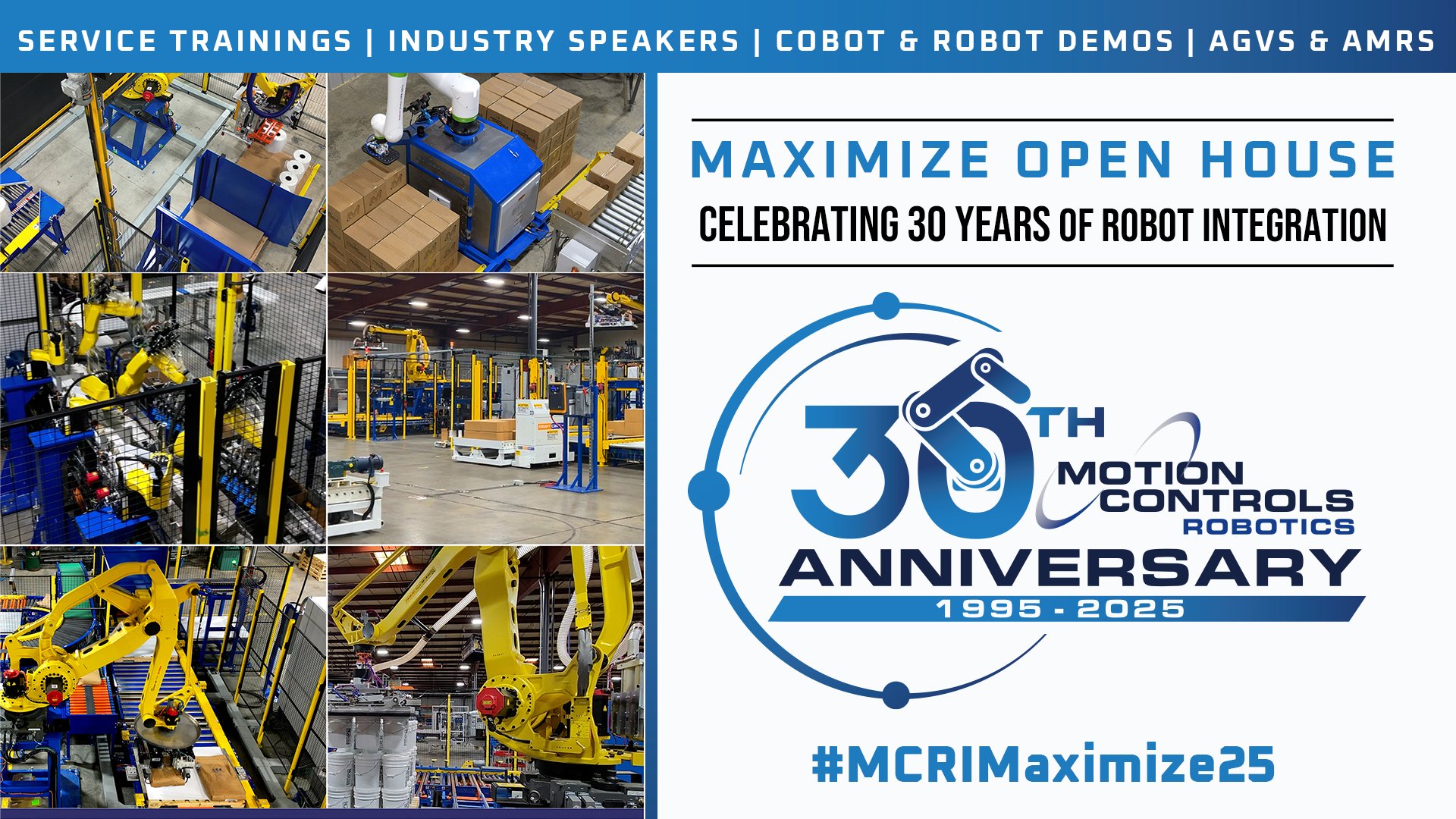 MotionControls's tweet card. The robot open house will be an opportunity for you to explore cutting-edge robot technologies through system examples, demos and trainings