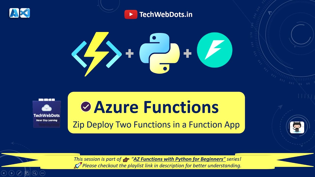 TechWebDots's tweet card. Azure Functions | Multiple Functions (Routes) | Python | FastAPI |...