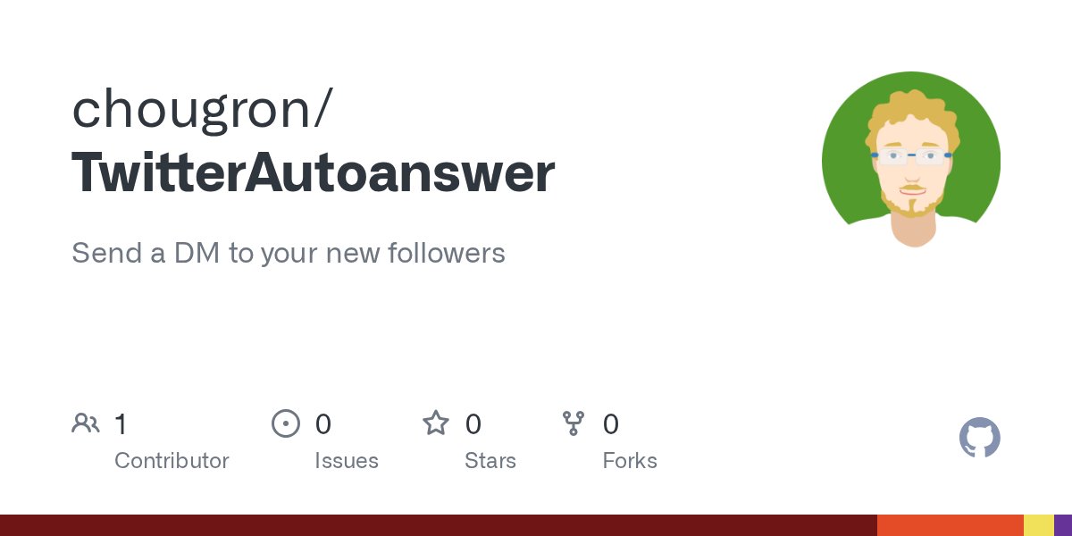 chougron's tweet card. Send a DM to your new followers. Contribute to chougron/TwitterAutoanswer development by creating an account on GitHub.