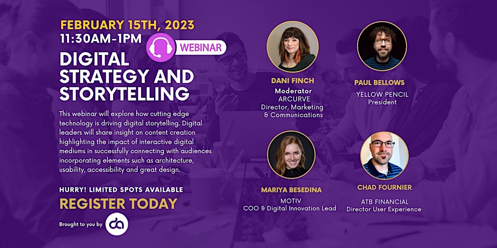 EdmontonScreen's tweet card. Webinar highlighting digital story telling and strategy with industry thought leaders, brought to you by Digital Alberta.