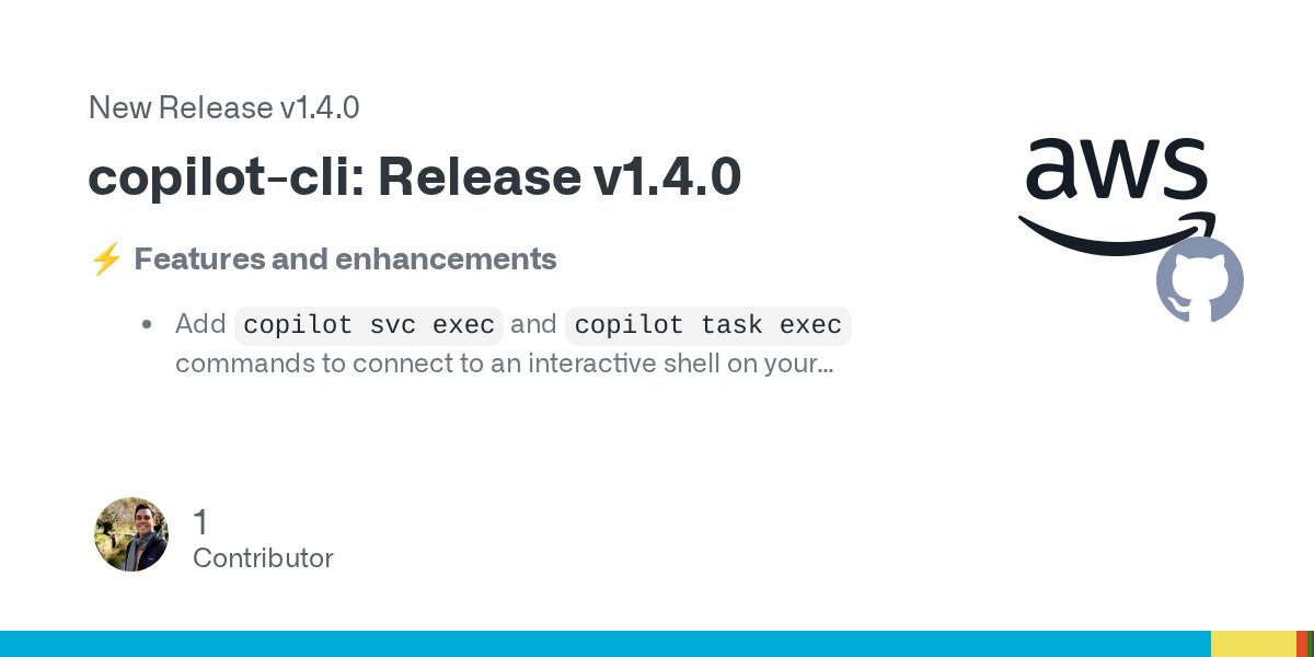 efekarakus's tweet card. ⚡️ Features and enhancements Add copilot svc exec and copilot task exec commands to connect to an interactive shell on your containers (#2053) You can now run a single command to easily open an ...