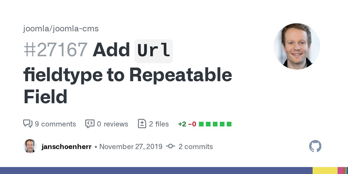saschadube's tweet card. Summary of Changes Add Url fieldtype to Repeatable Field Testing Instructions Use the Url fieldtype in a repeatable field. Documentation Changes Required no.