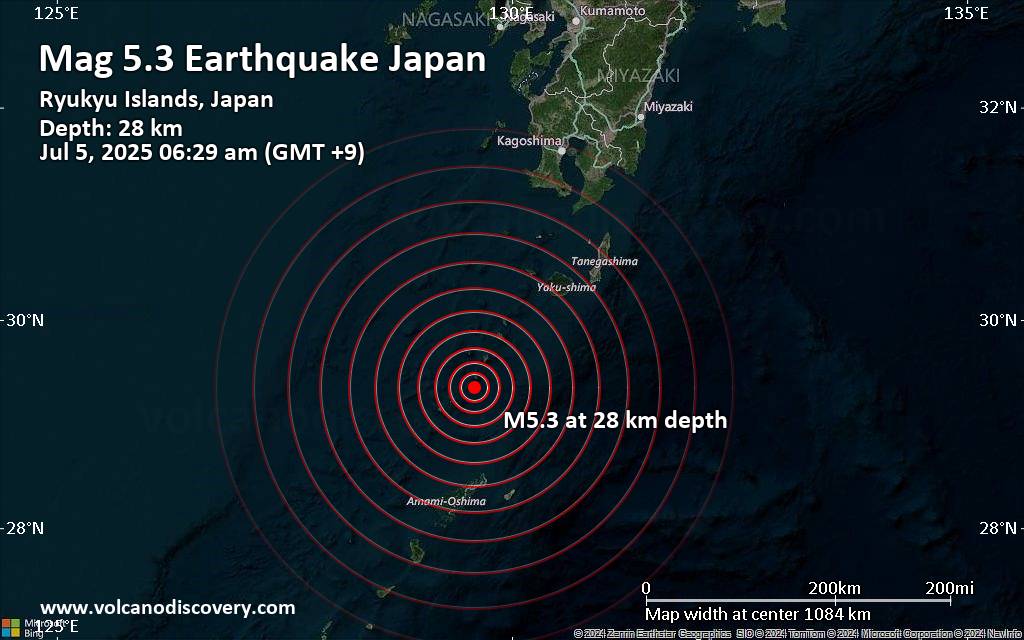 EQAlerts's tweet card. Detailed info, map, data, reports, updates about this earthquake: Strong mag. 5.4 earthquake - East China Sea, Kagoshima-ken, 54 km southwest of Suwanose-jima Island, Japan, on Saturday, Jul 5, 2025,...