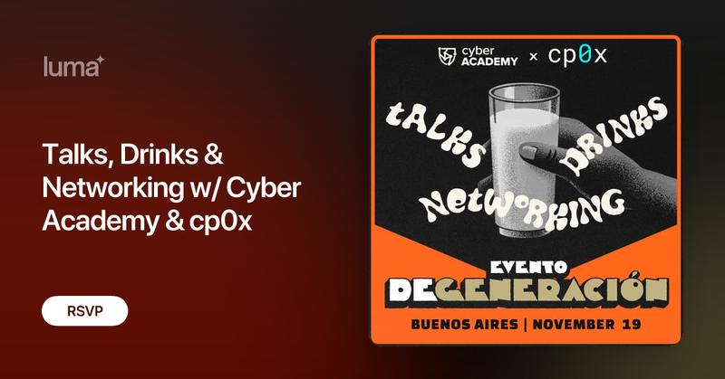 cyberacademydev's tweet card. Here we go again! IYKYK event, but this time with talks 😎 16:42 — 17:20 | Doors Open 17:30 — 19:30 | Talks 19:30 — 19:42 | One slide pitch session* 19:42 —…