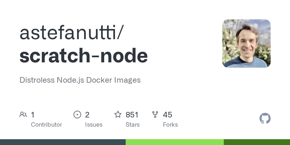 JavaScriptDaily's tweet card. Distroless Node.js Docker Images. Contribute to astefanutti/scratch-node development by creating an account on GitHub.