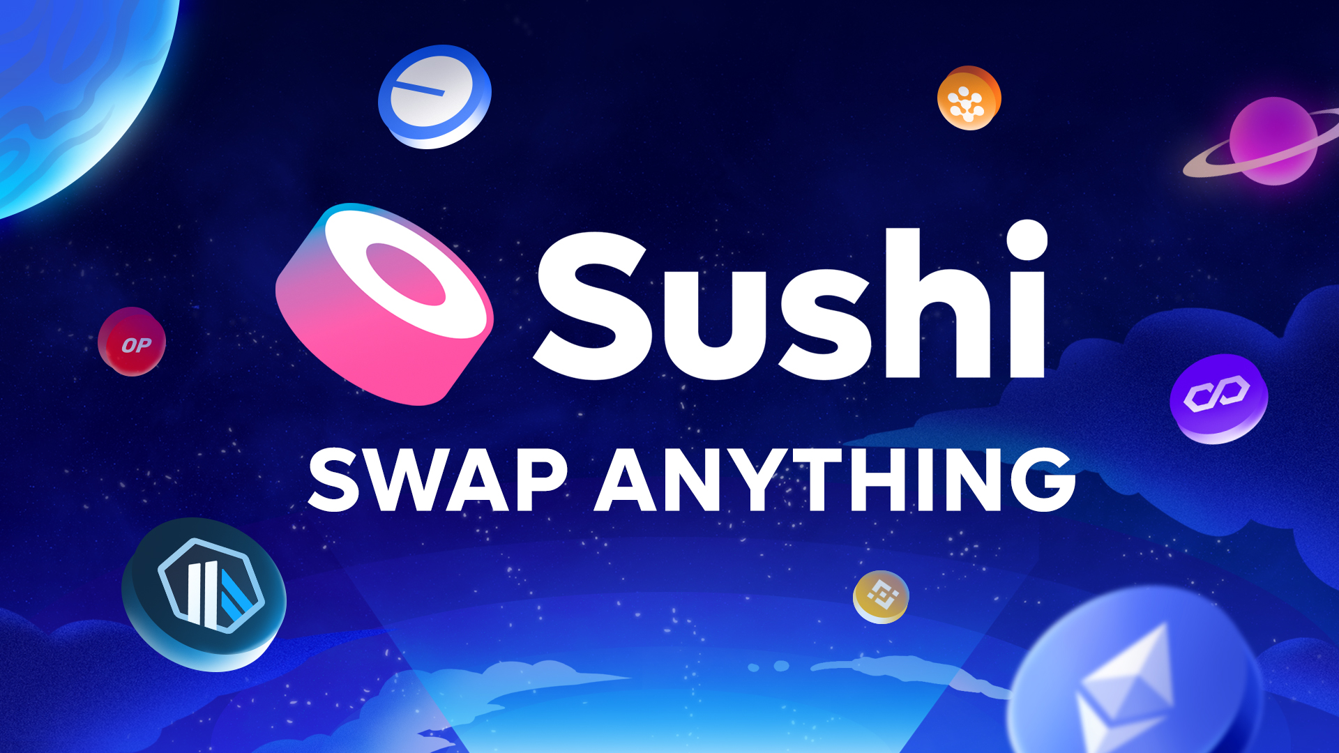 SushiSwap's tweet card. Trade crypto effortlessly with SushiSwap, supporting over 30 chains and featuring a powerful aggregator for the best rates across DeFi.