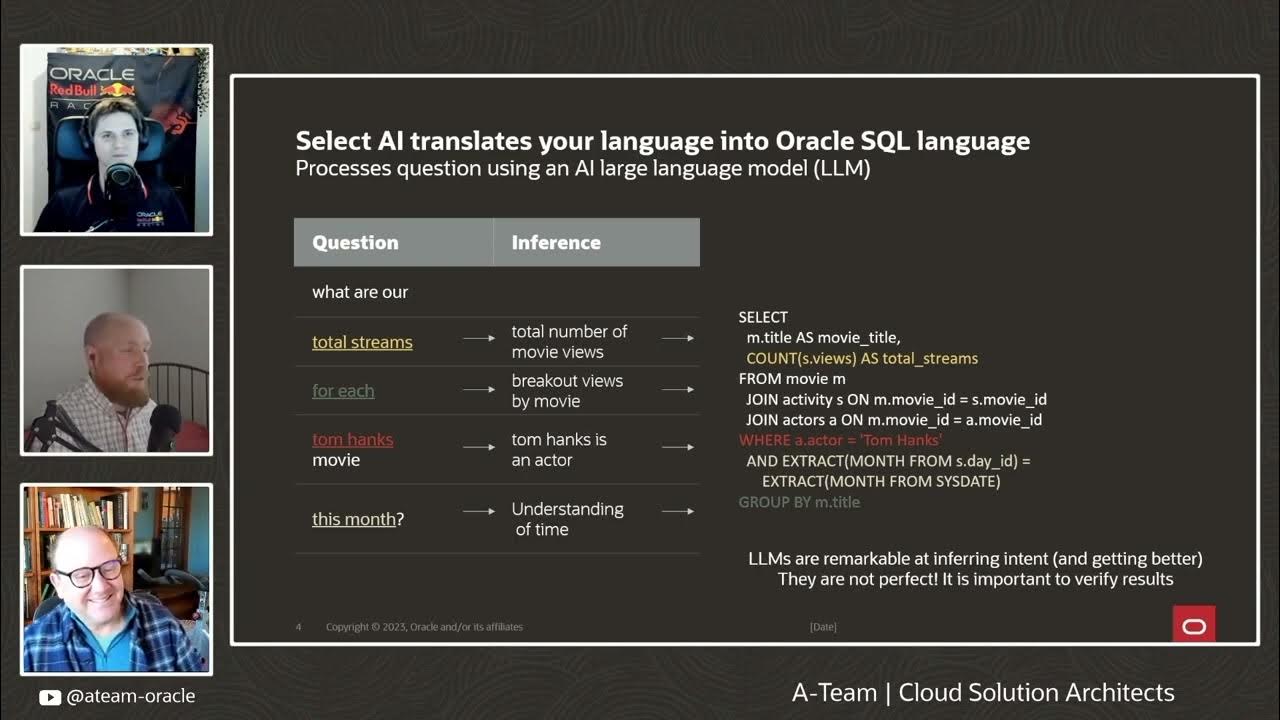oracleateam's tweet card. Conversational SQL | Translating Language into ORACLE SQL with Select...