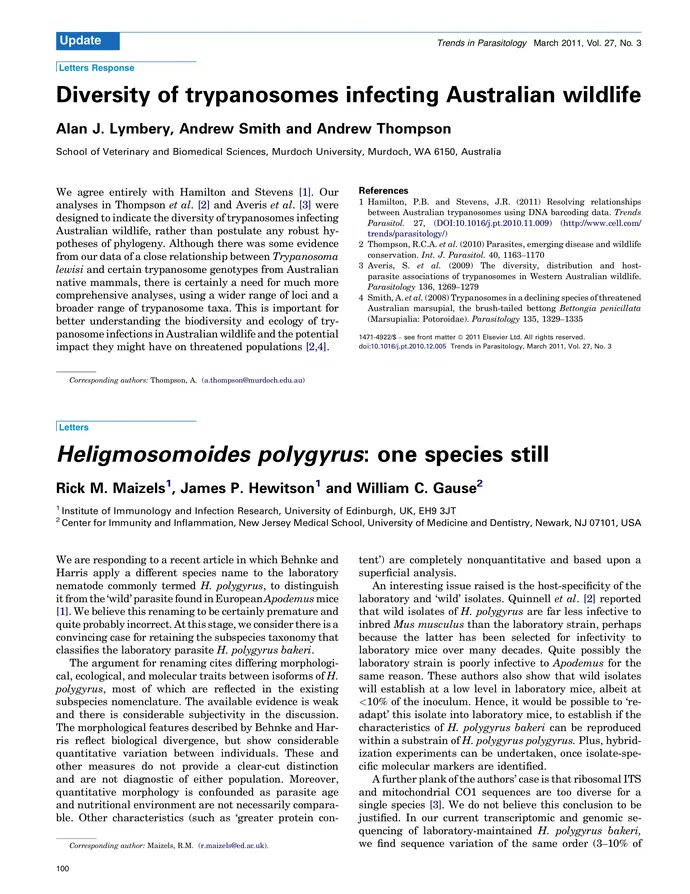 DocsDel's tweet card. Heligmosomoides polygyrus: one species still
