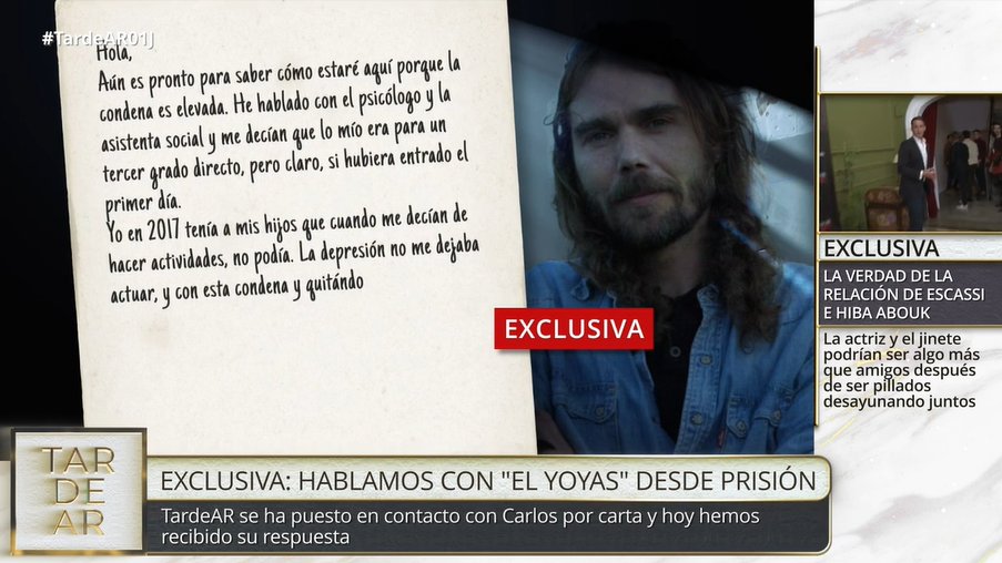 telecincoes's tweet card. En 'TardeAR' recibimos la carta de Carlos 'El Yoyas' , que ya se encuentra cumpliendo condena en el módulo de violencia machista en la cárcel de Bri