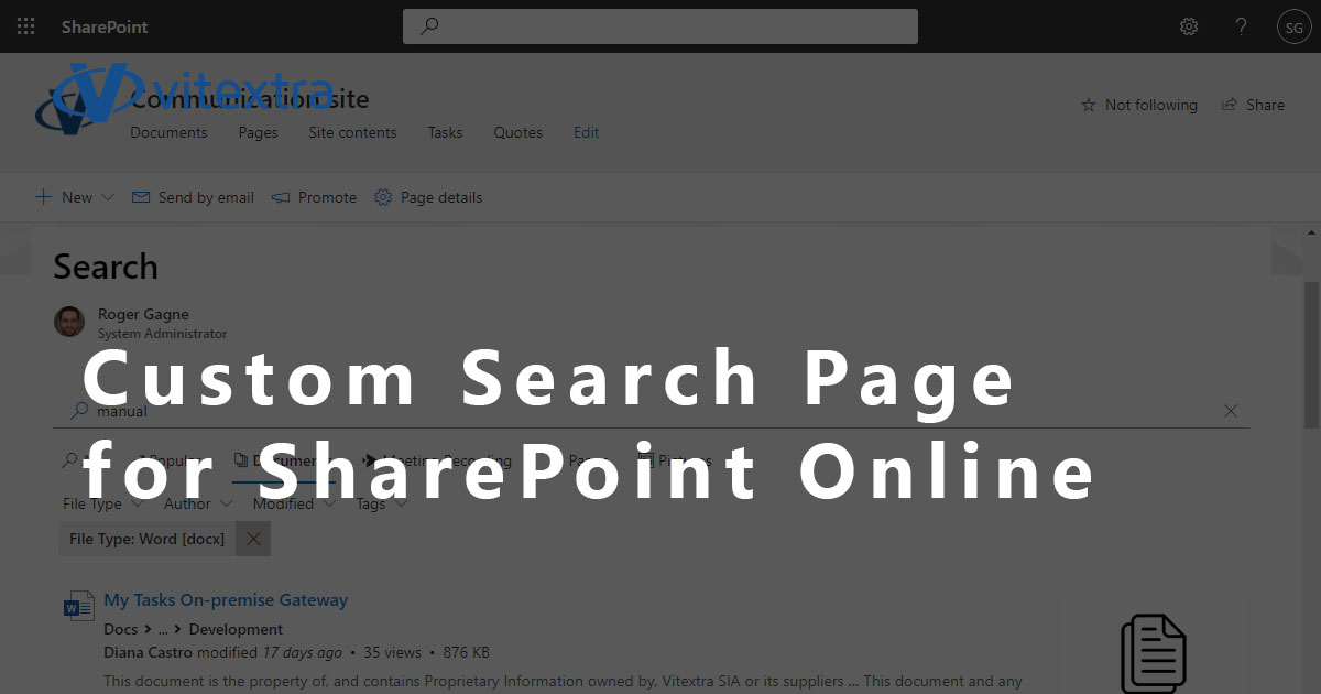 vitextrasoft's tweet card. Learn how to set up a custom search page on a SharePoint Online site