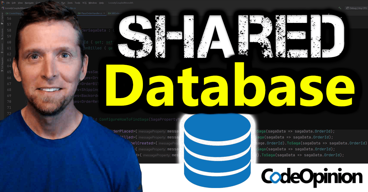 YoSymfony's tweet card. Is a shared database a good or bad idea when working in a large system that's decomposed of many different services?