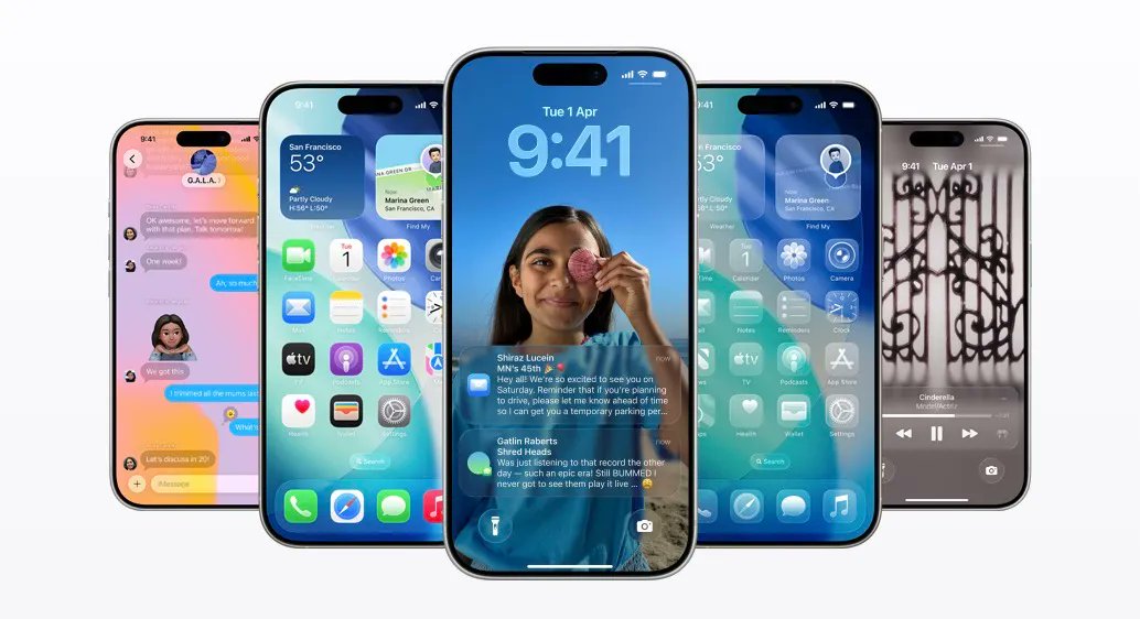 Guru8Tech's tweet card. Apple has released iOS 26 with a bold Liquid Glass redesign, call screening, AI-powered translation, enhanced Messages, a new Camera layout, and more.