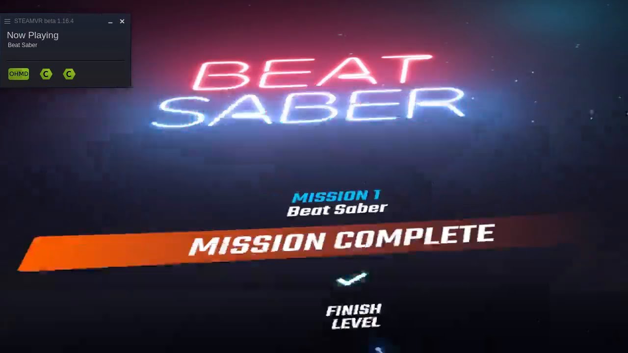 thaytan's tweet card. Completing a Beat Saber level with OpenHMD and an Oculus Rift CV1 for...