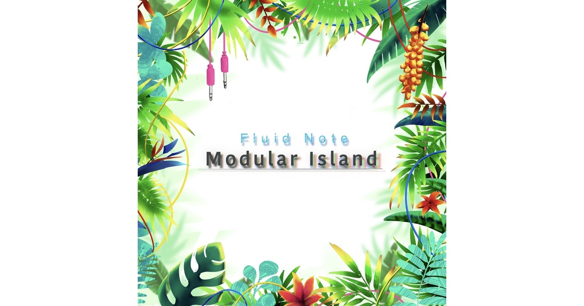 fluid_note's tweet card. 「ホワイトノイズの波の音 こだまする電子の鳥たちの声。 漂着したのは世にも不思議な 機械仕掛けの島。 樹々に絡みつくパッチングケーブルを お手持ちのモジュールや電子楽器に繋げば 島じゅうに電子音が響き始める。 終わらない常夏の音楽ライブの はじまりはじまり。」 モジュラー妖怪・猫又検校と流動的生命体・仲畑有海がタッグを組んだモジュラーシンセとボーカルの即興ユニット「Fluid Note」の1...