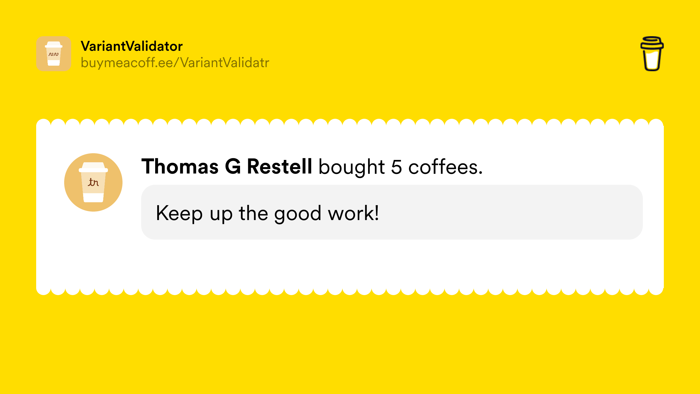 VariantValidatr's tweet card. The VariantValidator developer community is fuelled by coffee, and they work hard to keep our software Free and Open Source. However, they have decided that the fantastic people at Syndromes Without A