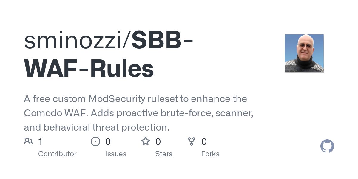 SiteRightAway's tweet card. A free custom ModSecurity ruleset to enhance the Comodo WAF. Adds proactive brute-force, scanner, and behavioral threat protection. - sminozzi/SBB-WAF-Rules