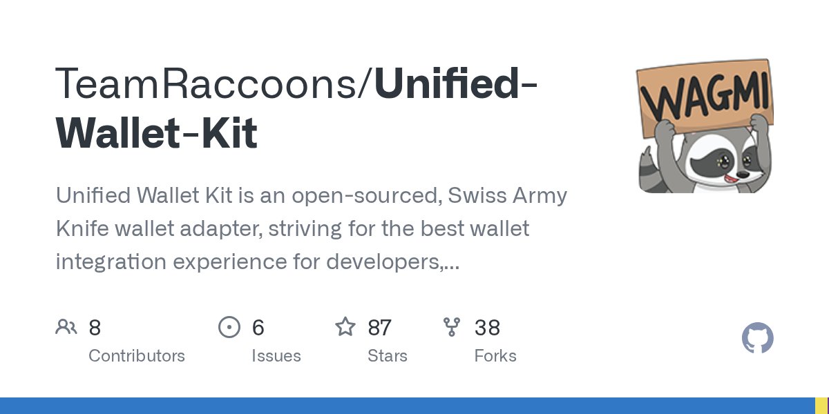 JupDevRel's tweet card. Unified Wallet Kit is an open-sourced, Swiss Army Knife wallet adapter, striving for the best wallet integration experience for developers, and best wallet experience for your users. - TeamRaccoons...