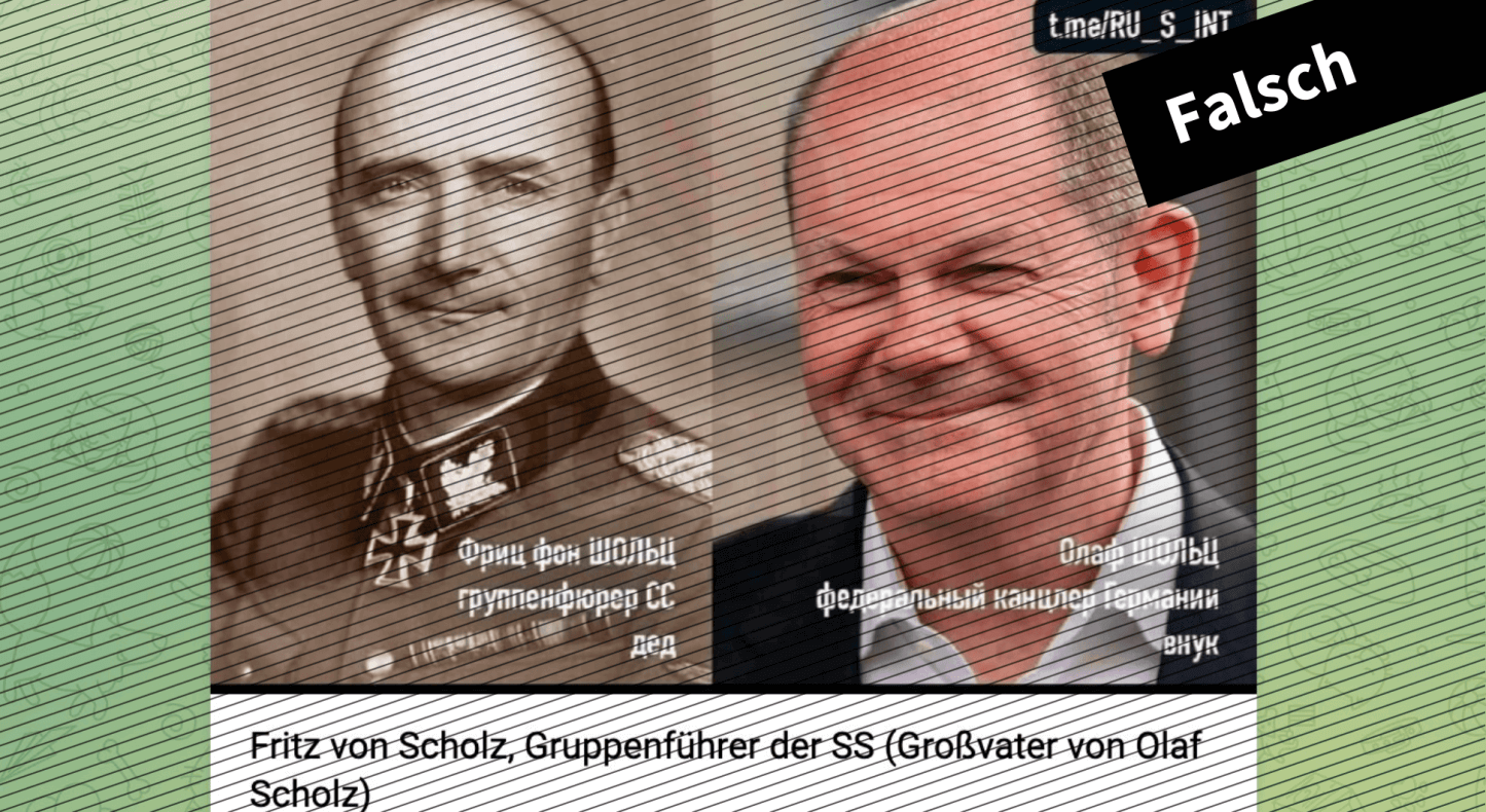 elke_klaas's tweet card. In Sozialen Netzwerken wird behauptet, Olaf Scholz sei der Enkel eines SS-Generals. Belege dafür gibt es nicht.