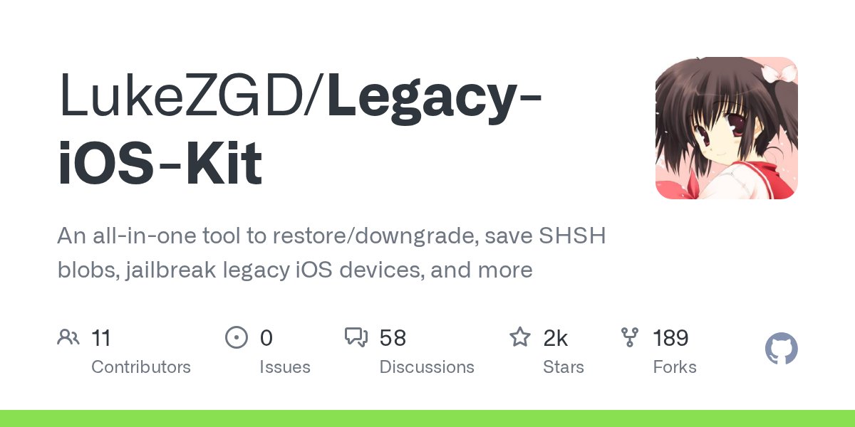 kok3shiDev's tweet card. An all-in-one tool to restore/downgrade, save SHSH blobs, jailbreak legacy iOS devices, and more - LukeZGD/Legacy-iOS-Kit