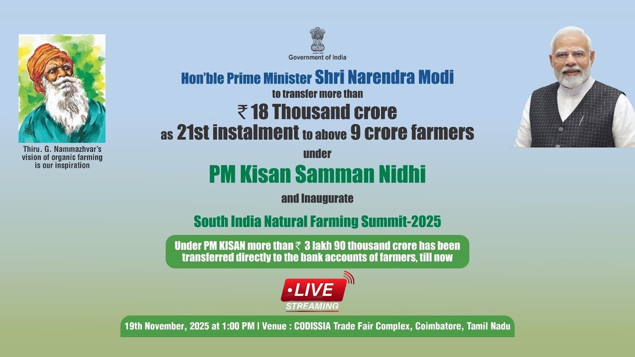 AgriGoI's tweet card. LIVE | Release of the 21st Installment under the PM Kisan Scheme...
