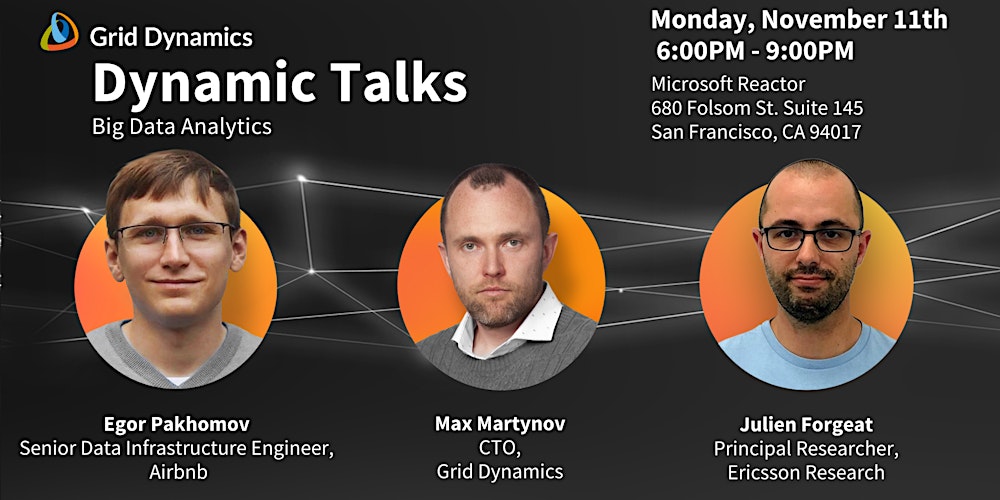 GridDynamics's tweet card. Come join us at the next event of our free technical meetup series, "Dynamic Talks", in San Francisco! Dynamic Talks is an ongoing meetup series featuring technical talks from some of the leading...
