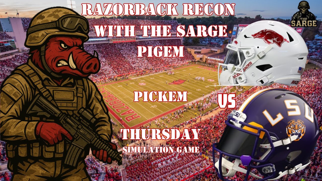 RazorbackRecon's tweet card. Razorback Recon With The Sarge Pigem Pick'em Thursday Simulation Game...