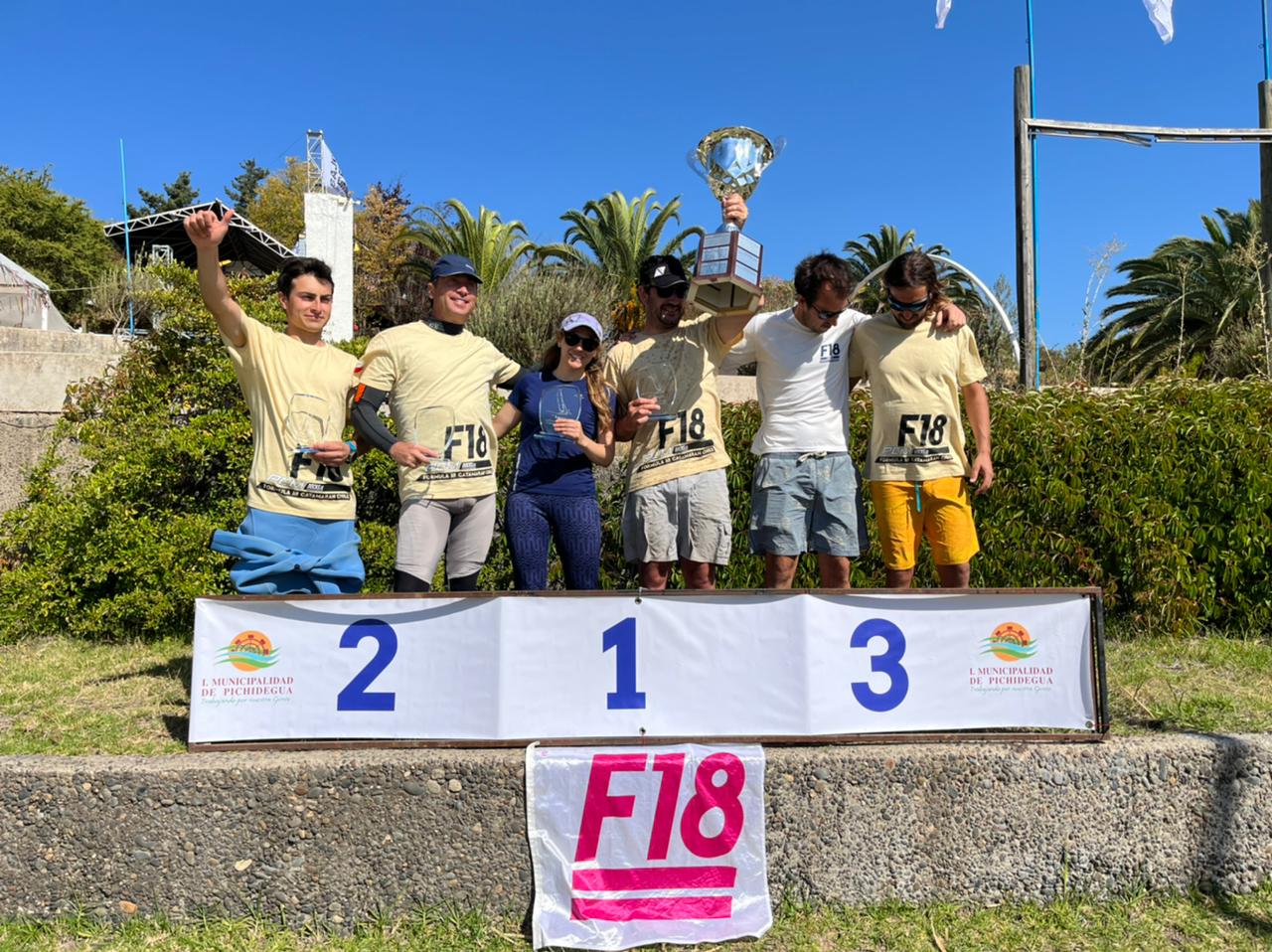 Formula18Class's tweet card. Nine teams entered the 2023 National F18 Championship in Chile, sailed from 14 to 16 January. Nine completed races, with