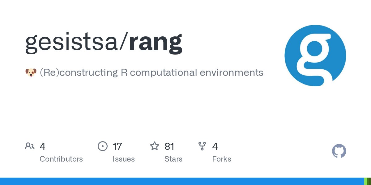 sortecoevo's tweet card. 🐶 (Re)constructing R computational environments. Contribute to gesistsa/rang development by creating an account on GitHub.