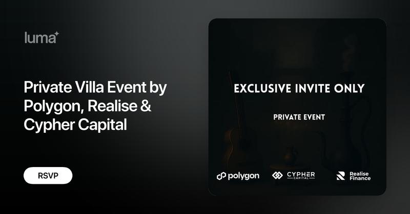 0xAishwary's tweet card. Join us for a private evening where luxury meets connection — brought to you by Polygon, Realise Finance and Cypher Capital. Expect an exclusive night of…
