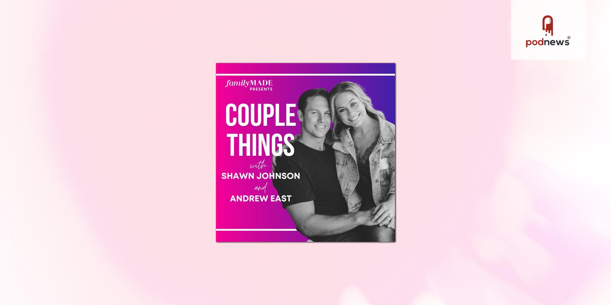 AdalystMedia's tweet card. The podcast is hosted by former Olympic gold medalist Shawn Johnson and her husband, former NFL player Andrew East.