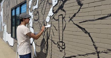 HedbergLibrary's tweet card. Local artist Paul Salsieder needs a new nickname.