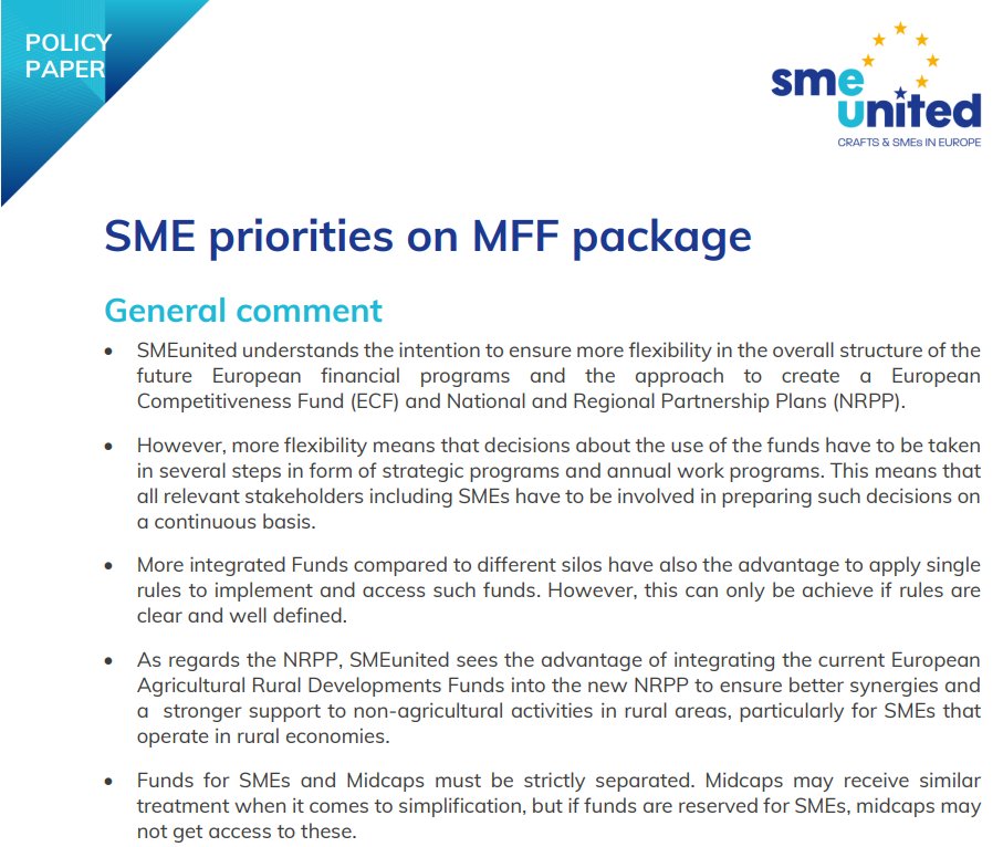 SMEunited's tweet card.  SMEunited understands the intention to ensure more flexibility in the overall structure of the future European financial programs and the approach to create a European Competitiveness Fund (ECF) and...