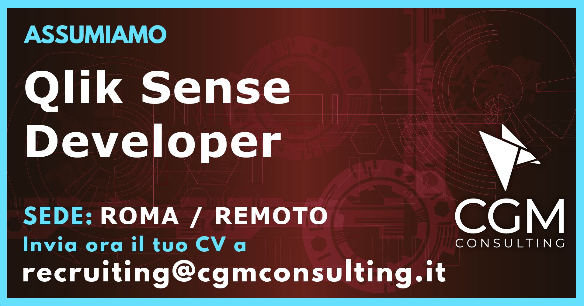 CGMConsulting's tweet card. CGM Consulting è alla ricerca di un Qlik Sense Developer esperto da inserire in progetti di Business Intelligence in contesti enterprise strutturati.