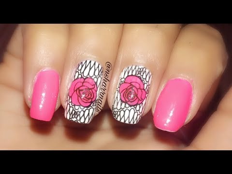 nsharrnails's tweet card. Pink and white Roses 🌺 nailart design