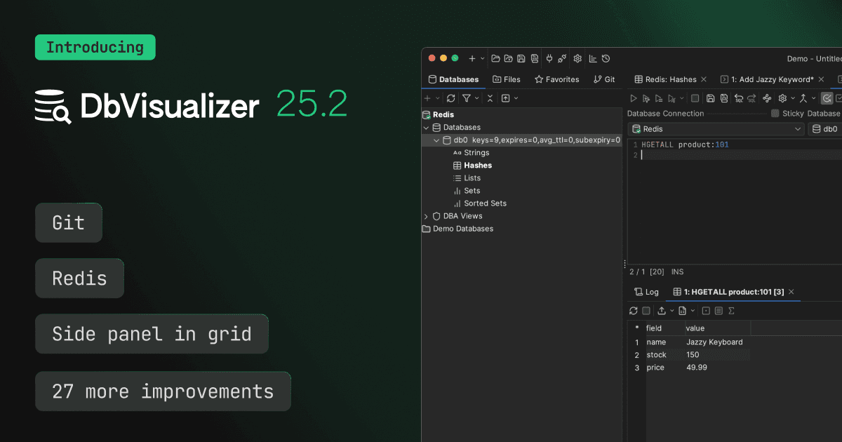 dbvisualizer's tweet card. What's New in the latest DbVisualizer 25.2 for Windows, macOS, Linux
