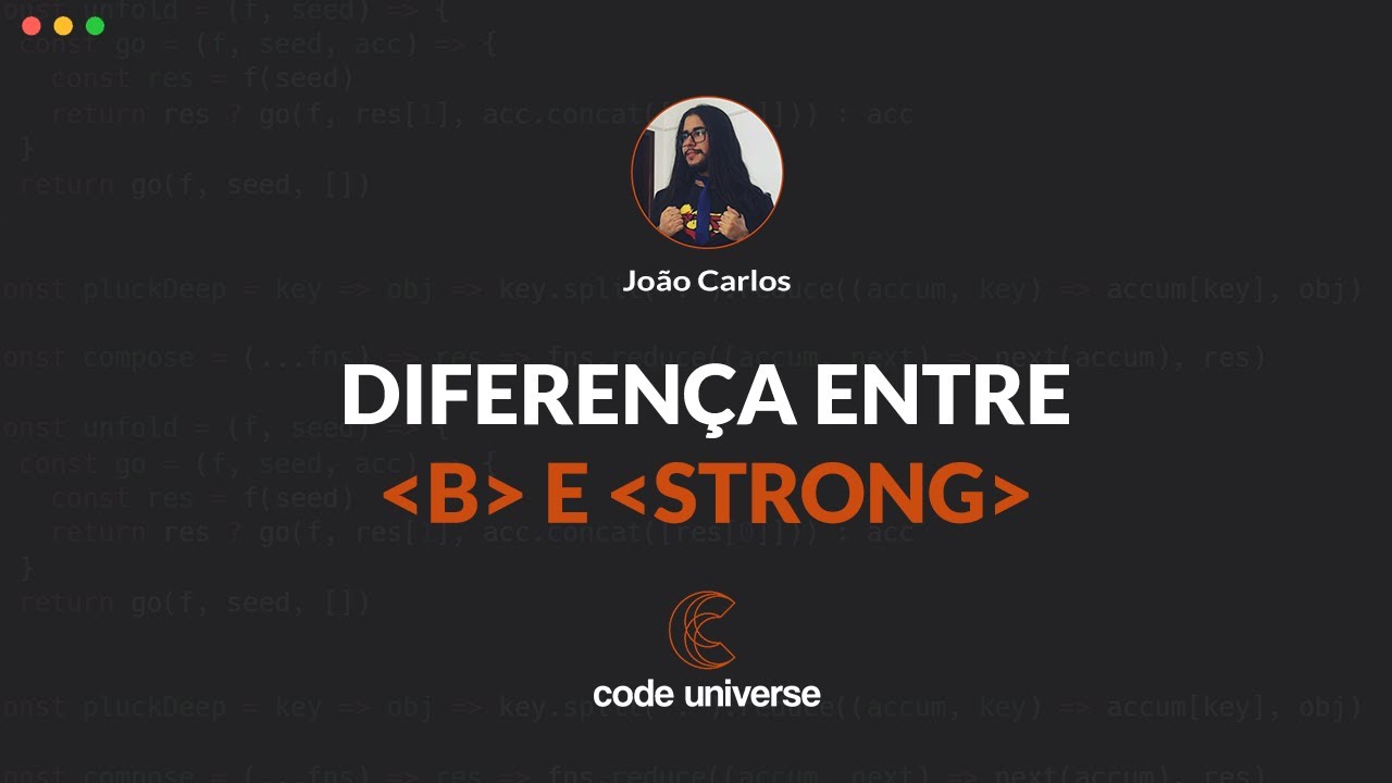 CodeUniverseBr's tweet card. A diferença entre a tag b e strong HTML | Code Universe