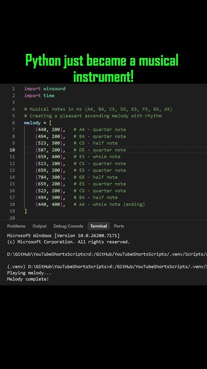 DevAsService's tweet card. Make Music with Python in Seconds #Python #PythonTips #MusicWithPyt...