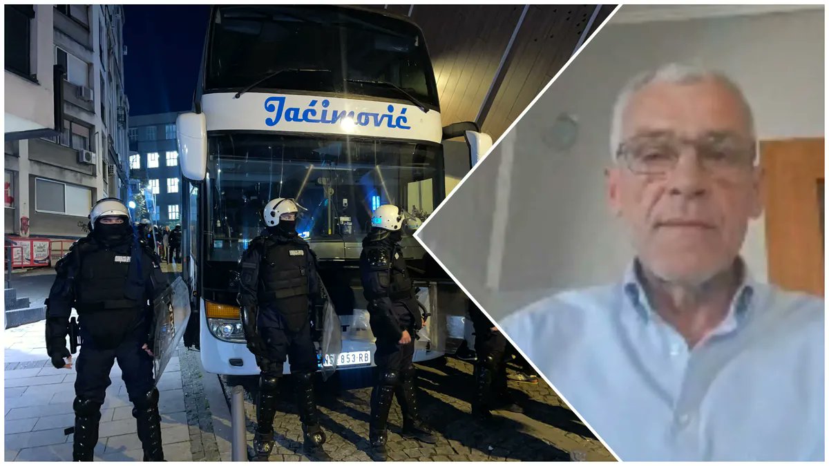 N1info's tweet card. Transport operator Milomir Jacimovic from the village of Djurdjevo, who was detained on Tuesday evening after bringing a busload of people from Novi Sad to supp