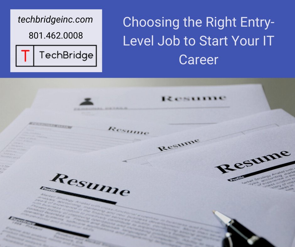 TechBridge_Inc's tweet card. Looking for the best entry-level position to start your IT career? Here's how to choose the right job to help launch your career path!